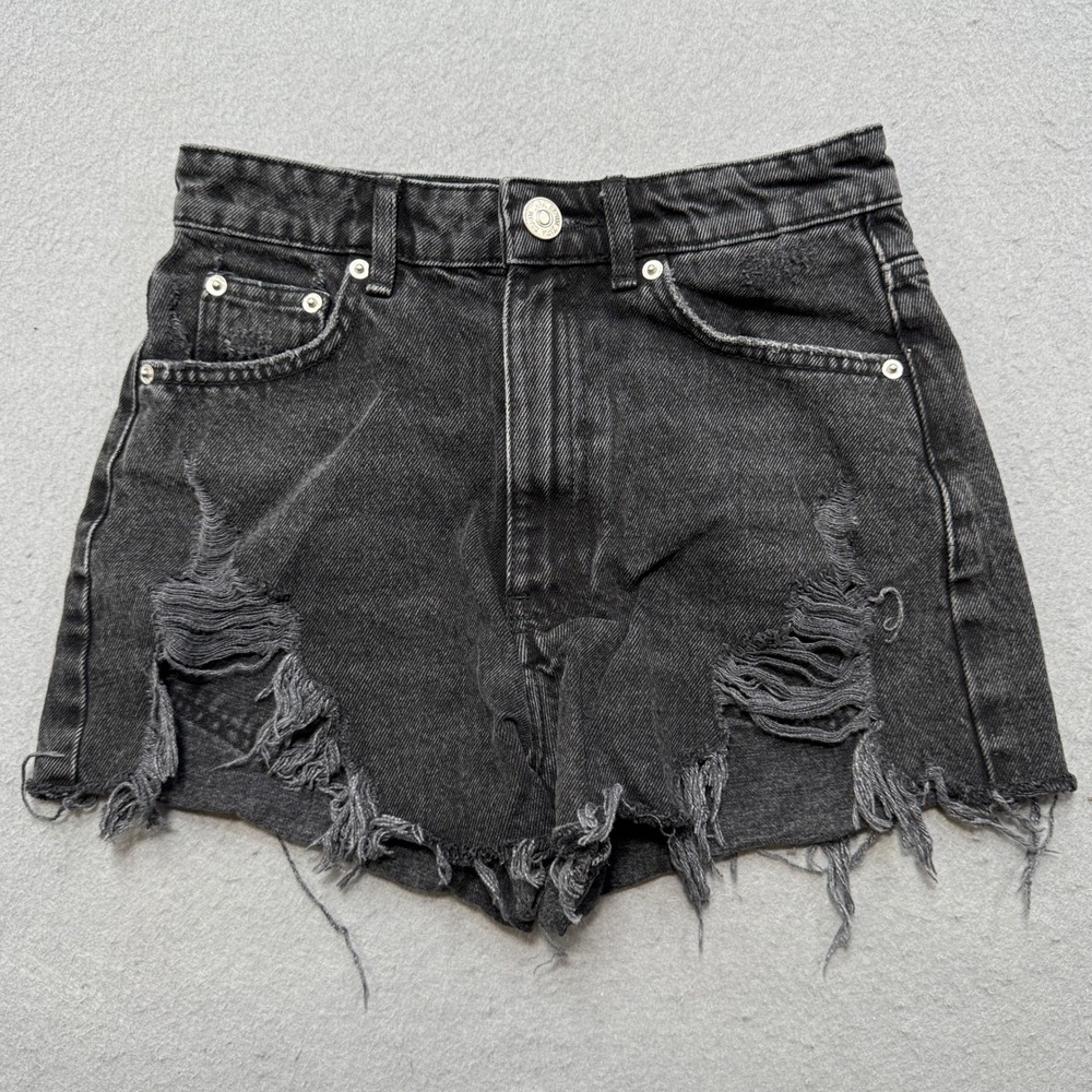 Zara Shorts Women's 0 Black Washed Cut Off Distressed High Rise Grunge Summer